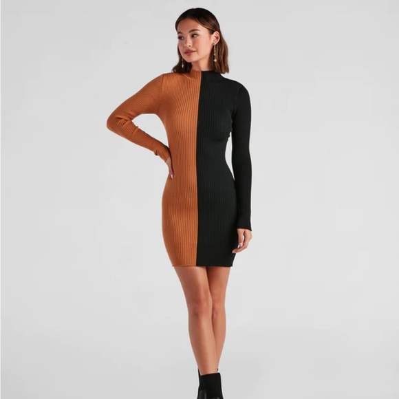 Two-Tone Rib Sweater Dress - Picture 3 of 4